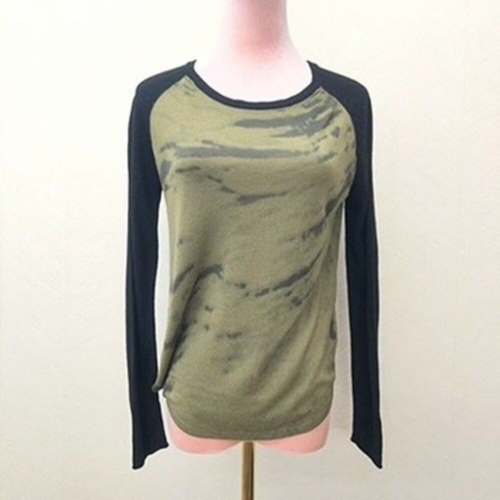 Kokun Raglan Sleeve Olive Green Tie-Dye Raglan Sleeve Baseball T-Shirt Womens XS